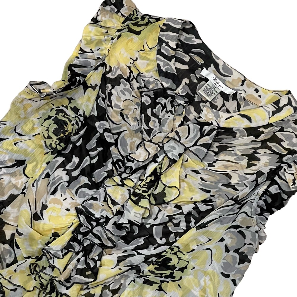 Hudson Studio Black and Yellow Ruffle Sheer Sleeveless Blouse, XL, 732-Q